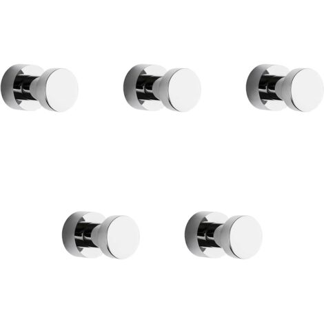 Chrome Towel Hooks 5 Pack Rustproof Metal Coat and Robe Hooks, Adhesive or Wall Mounted Hooks for Bathroom