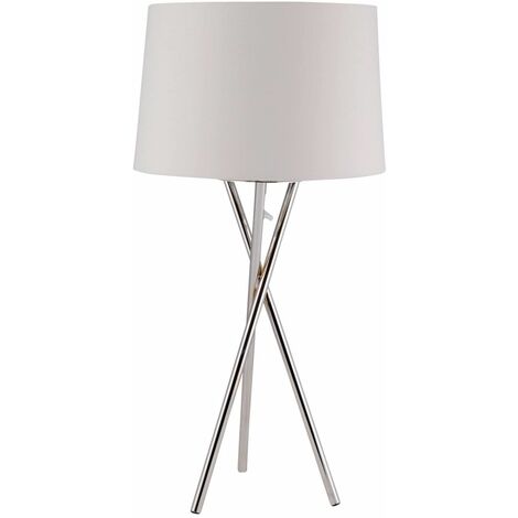 Chrome Tripod Table Lamp with White Fabric Shade - Polished chrome plate and white cotton
