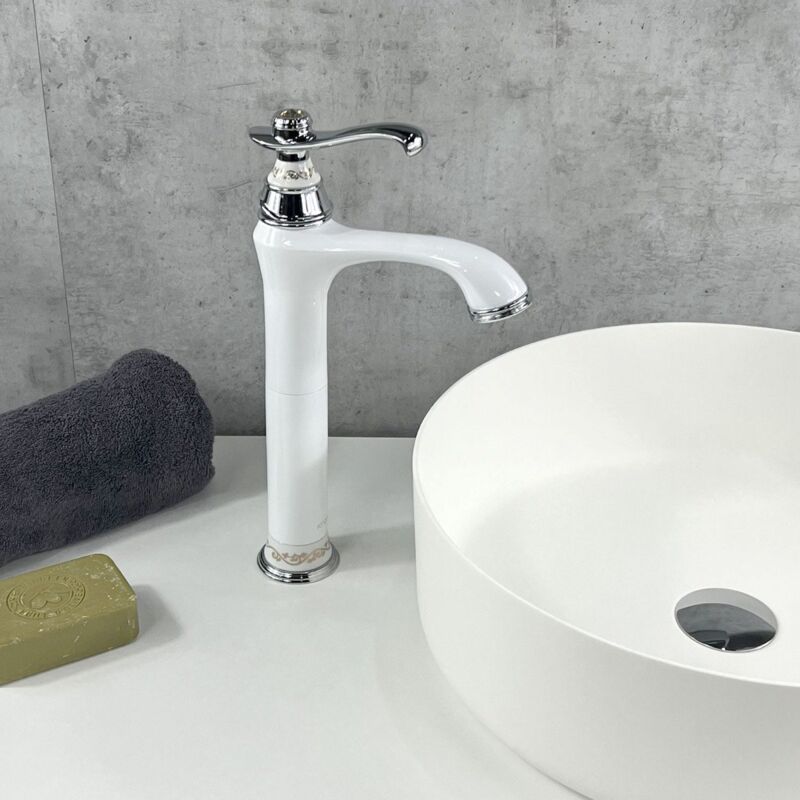 Lookshop - Vintage style high sink faucet White chrome