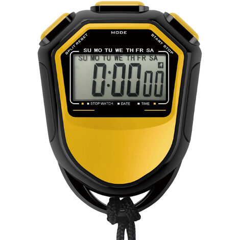 Chronomètre étanche numérique portable LCD minuterie chronographe compteur de sport avec sangle pour natation course à pied entraînement de football jaune