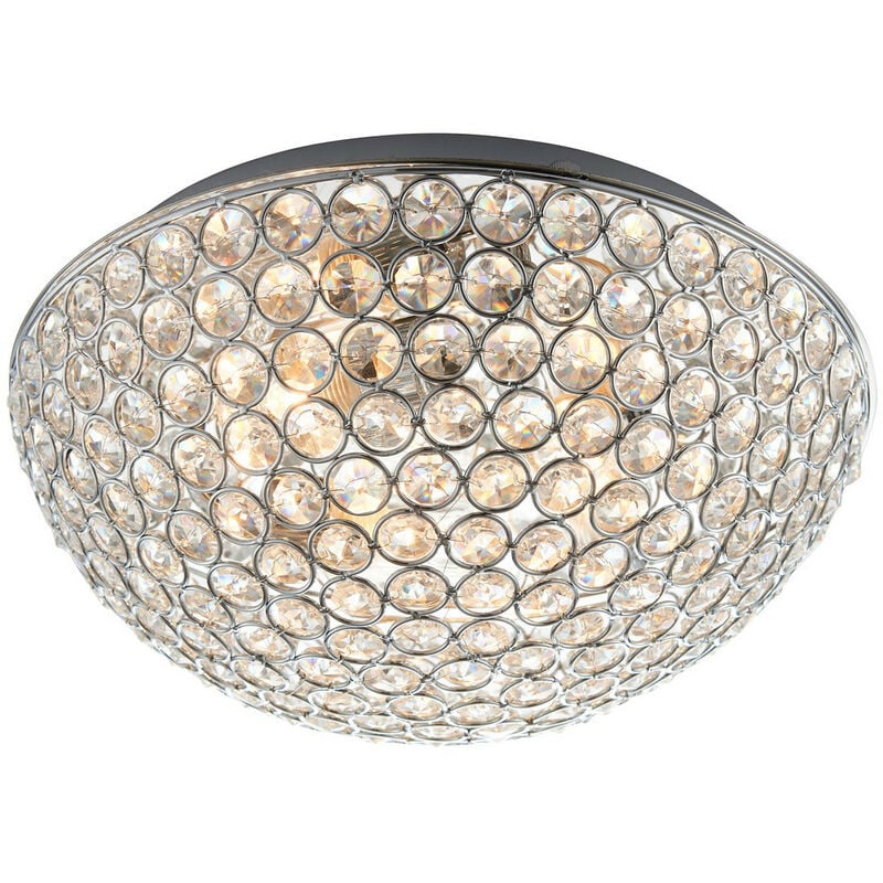 Endon Chryla - 3 Light Bathroom Flush Ceiling Light Chrome, Clear Crystal Detail IP44, G9