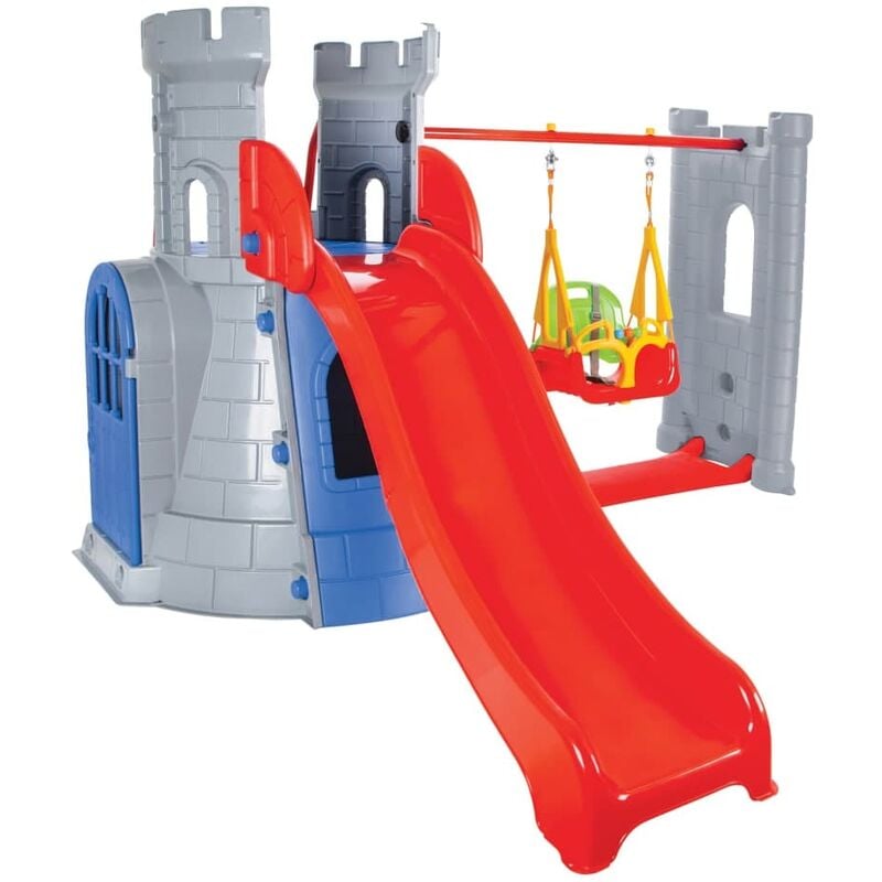Château pour enfants en plastique avec toboggan et balançoire ensemble castle slide et balançoire - Gris