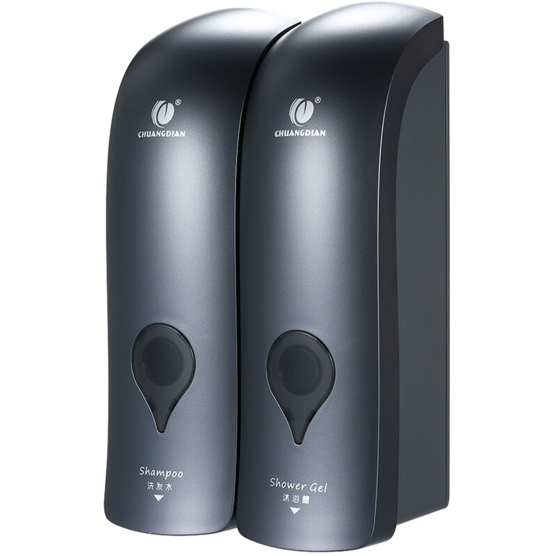 

300ml * 2 Dispensador de jabon manual de doble cabezal montado en la pared,Gris - Chuangdian