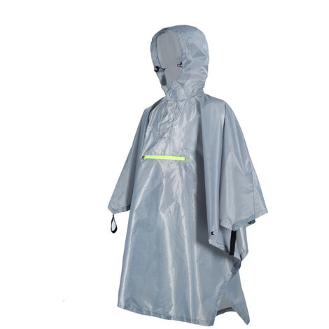 Chubasquero impermeable para hombres y mujeres con poncho de lluvia reflector con tira reflectante, gris