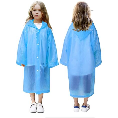 Chubasquero infantil, poncho de lluvia de colores, impermeable con capucha sin arrugas para niños y niñas de 6 a 12 años (azul)