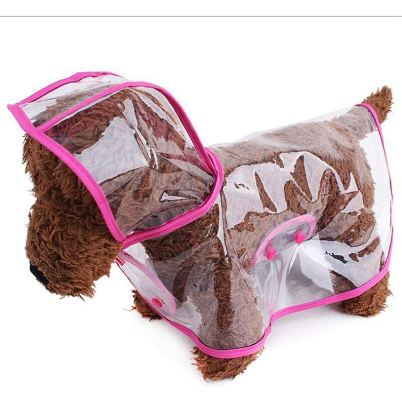 

Chubasquero para mascotas Chubasquero ligero de plástico transparente impermeable con capucha para mascotas （Rosa ， S）