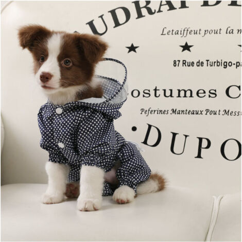 Chubasquero para perros con gorro, chaqueta impermeable para perros, poncho impermeable ligero para exteriores con orificio para correa (M, azul)
