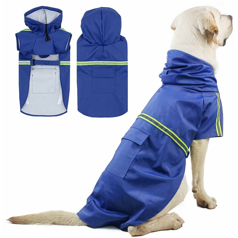 Chubasquero perros,con bolsillo en capucha,impermeable ajustable reflectante,para perros pequeños,medianos y grandes,Azul,4XL ⋆ petmascotas.es