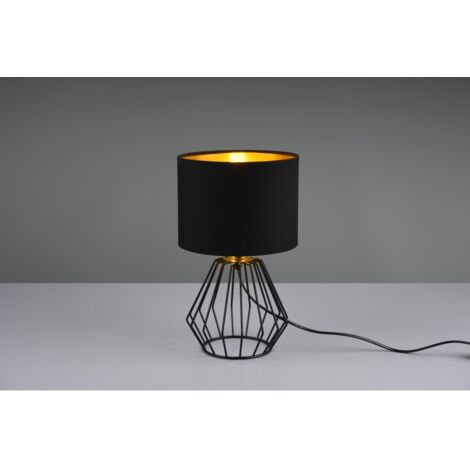 CHUCK LAMPADA DA TAVOLO BASE GABBIA METALLO NERO PARALUME NERO ORO H.34CM 1 LUCE ATTACCO E14