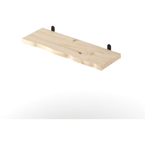 Chunky Live Edge Shelf with "L" Metal Bracket Kit - Pine - L20 x W60 x H2.5 cm - Pre-Sanded