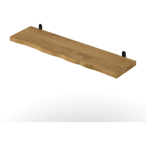 Chunky Live Edge Shelf with "L" Metal Bracket Kit - Pine - L20 x W90 x H2.5 cm - Antique Wax