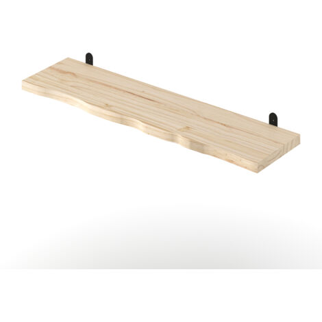 Chunky Live Edge Shelf with "L" Metal Bracket Kit - Pine - L20 x W90 x H2.5 cm - Pre-Sanded
