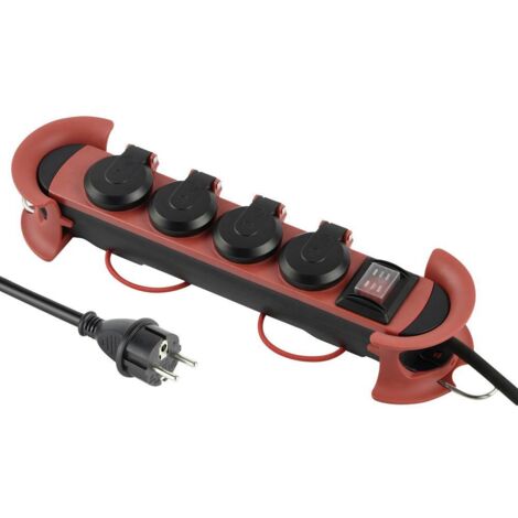 Ciabatta elettrica a 4 vie con interruttore, illuminata, ip44, spina cee 7/7, attrezzatura professionale per esterni, nera, 3 m