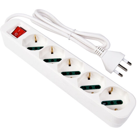 CIABATTA ELETTRICA MULTIPRESA SCHUKO 5 USCITE BIPASSO 10/16A CON INTERRUTTORE - IDEALE PER CASA UFFICIO DISPOSITIVI ELETTRONICI