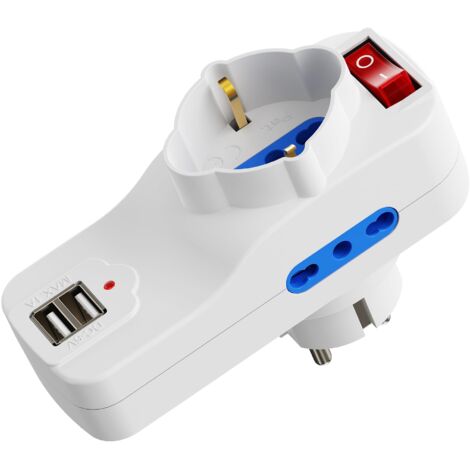 Ciabatta Multipresa con USB,Multipresa Elettrica con 1 Schuko e 2 Prese 10A/16A,Multipresa da Scrivania con Interruttore On/Off,Ciabatta Multipresa con 2 Prese USB,Ciabatta Multipresa Piatta 16A,1500W