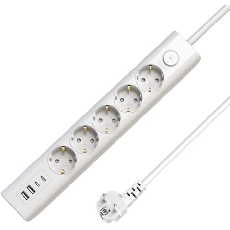 Ciabatta multipresa MicroConnect USB Schuko 5 prese con interruttore 1,5 m, bianca, MC-GRU00515WS-USB