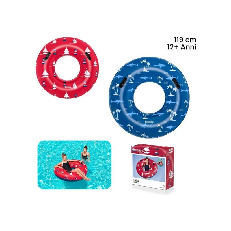 Trade Shop Traesio - Boya Salvavidas Hinchable Donut Fashion Nautical 119Cm Con Asas Verano 36353