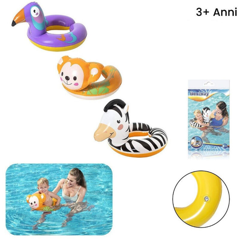 Trade Shop - Ciambella Salvagente Gonfiabile Bambini Con Testa Animali Safari Assortiti 36112 -