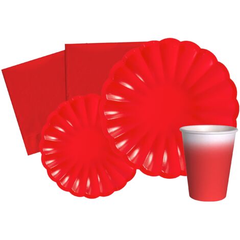 Ciao- Kit Party Tavola Flower Shape Persone (112 pz Ø23cm, Piatti Ø18cm, 24 Bicchieri, 40 tovaglioli), Rosso, AZ160