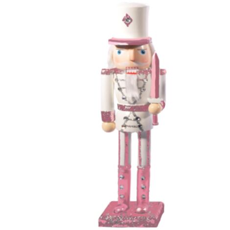 Ciao Schiaccianoci Natale Soldatino con alabarda (24cm) in legno glitterato, rosa/bianco