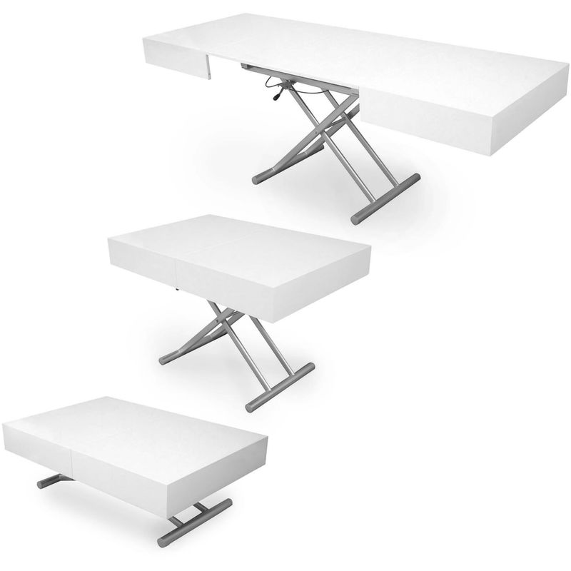 CIARA - Table basse laquée blanc relevable extensible - Blanc
