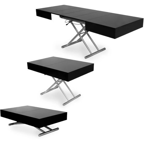 CIARA - Table basse laquée noir relevable extensible - Noir