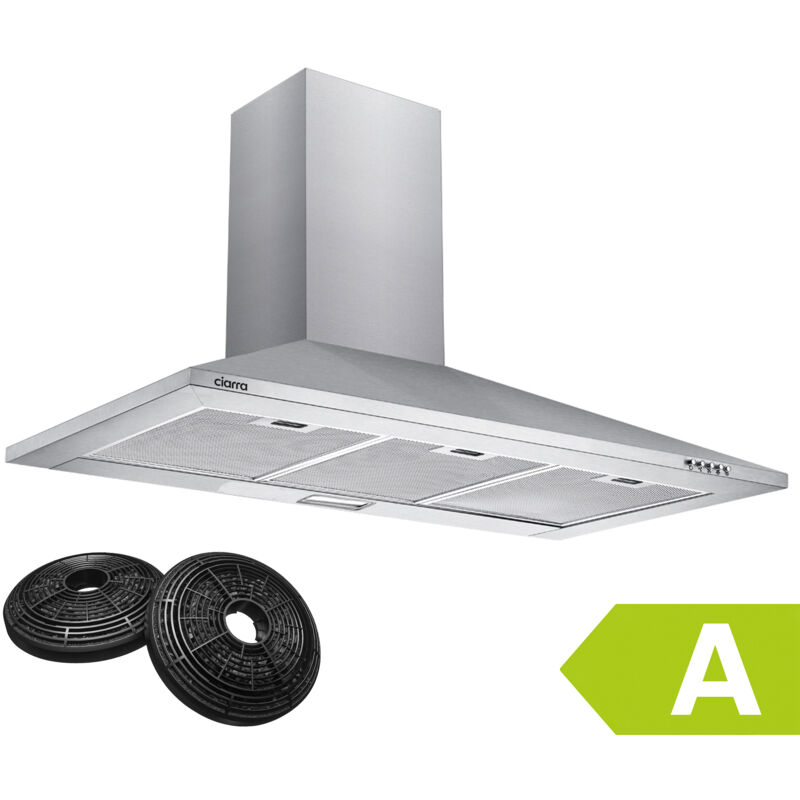 201ss90 Dunstabzugshaube 90cm Wandmontage Aus Edelstahl Wandhaube Mit 2 Kohlefiltern 370 M3/h 3 Stufen Silber - Ciarra