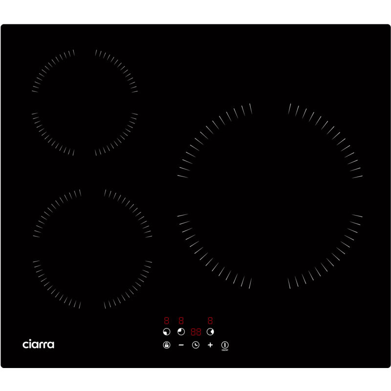 Ciarra Schwarz Induktionskochfeld 3 Kochzonen 5600W 9 Leistungsstufen 99-Minuten-Timer Kindersicherung Cd3bih-A
