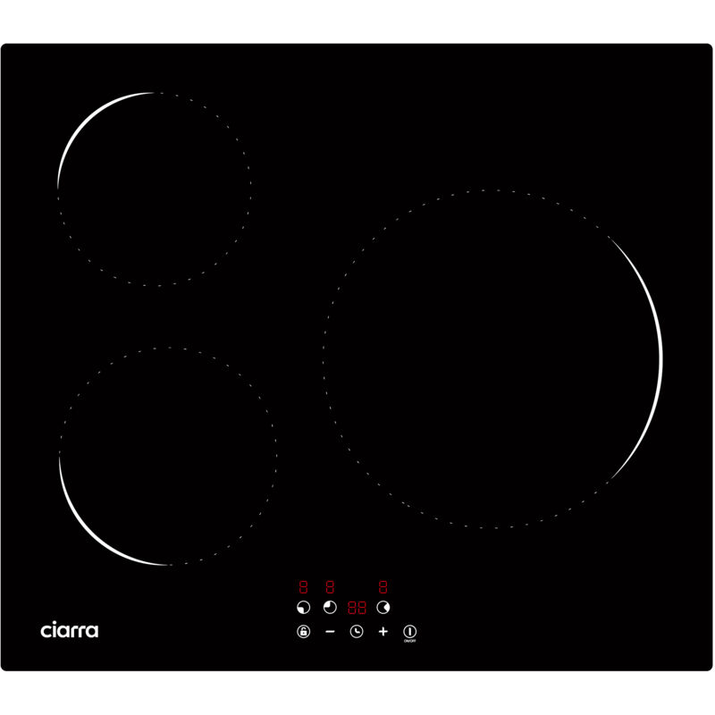 Plaque Induction 3 Feux 5600W Commande Tactile 9 Niveaux de Puissance et Sécurité Enfant CD3BIH-C - Ciarra