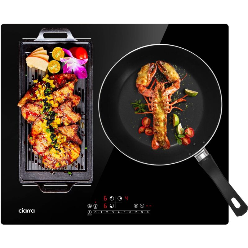 Ciarra - CD3BFBIH Plaque Induction 6500W 3 foyers Flexizone Boosters Sécurité Enfants 9 Niveaux Minuteur à 99 mins L59cm