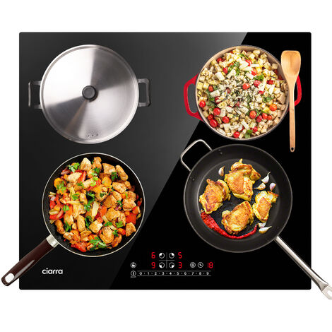 CIARRA CD4BBIH Plaque Induction 4 Foyers - 7200W - Boosters - Vitroceramique - Commandes tactiles - Minuteur - L 59cm - Noir