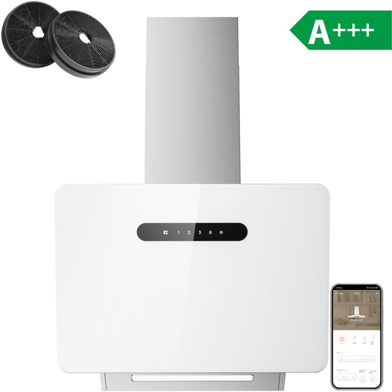 Ciarra - Hotte Aspirante 60cm 650m³/h Classe a+++ WiFi app Connectée Hotte de Cuisine Inclinée Filtres à Charbon Inclus Evacuation ou Recyclage
