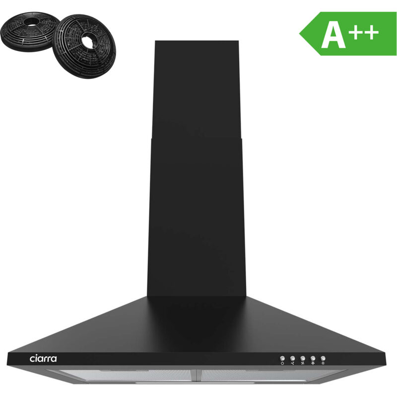 Ciarra - Hotte Aspirante a++ 60cm 370m3/h 2pcs Filtre Actif Recyclage Ou Evacuation 3 Vitesses Eclairage Noir 201BK60