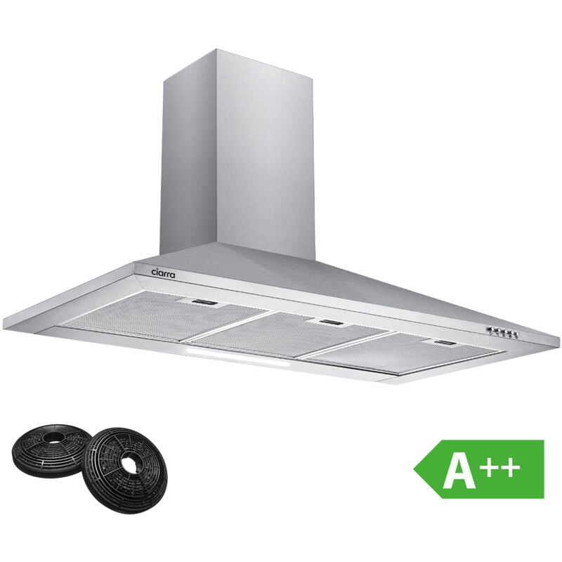 Hotte Murale 90cm a++ 370 m3/h 2pcs Filtre Charbon 3 Vitesses Evacuation Ou Recyclage Inox Ciarra 201SS90