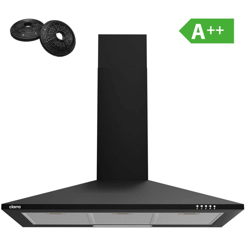 Ciarra - Hotte Aspirante 90cm a++ 370 m3/h 2pcs Filtre Actif Recyclage Ou Evacuation 3 Vitesses 201BK90 Noir