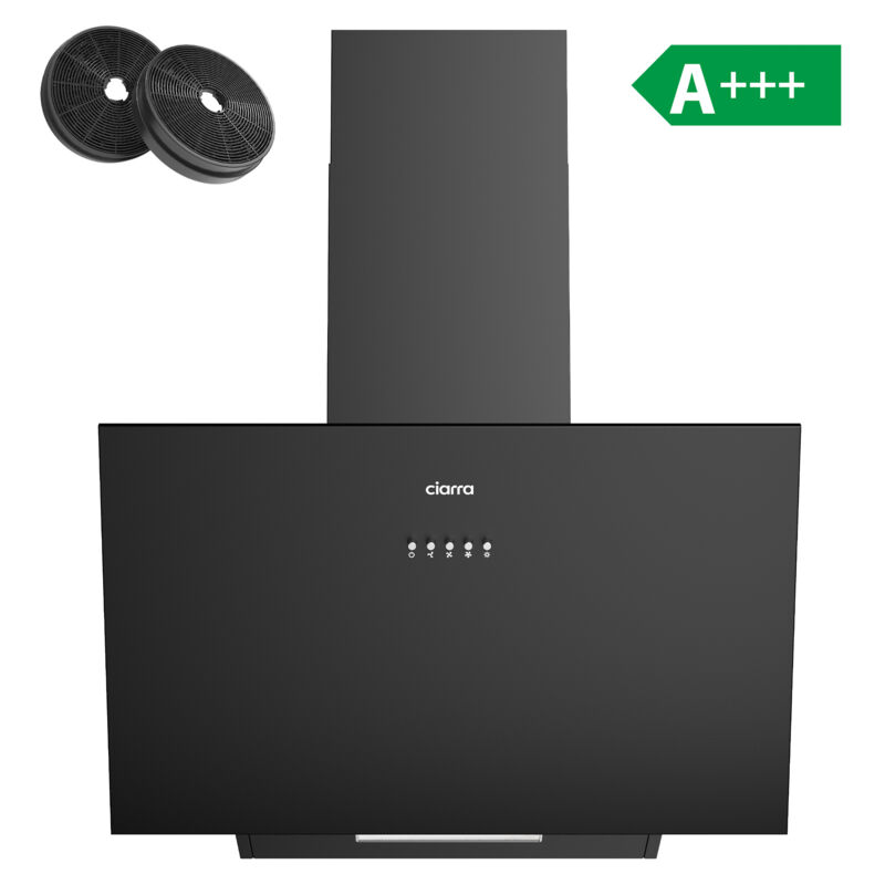 Ciarra - Hotte inclinée 60cm classe 650m3h 3 vitesses évacuation ou recyclage noire