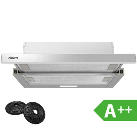 CIARRA Hotte Tiroir 60cm 370 m3/h A++ Téléscopique Recyclage Evacuation Inox CD6906DS