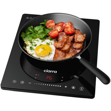 CIARRA Plaque Induction 1 Foyer 2000W 29cm Touches Sensitives Securite Enfants Minuteur - Cbtih1 - Noir