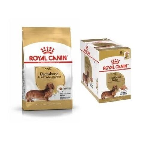 Cibo bagnato per cani adulti Canino reale Teckel 12 buste x 85 gr + sacchetto 7,5 kg