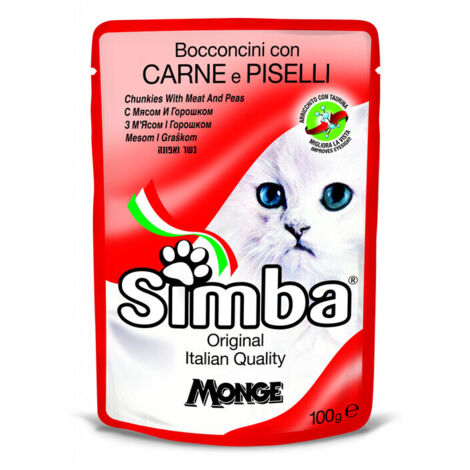 CIBO GATTO MONGE SIMBA 100 G CARNE E PISELLI- 24,0 pz
