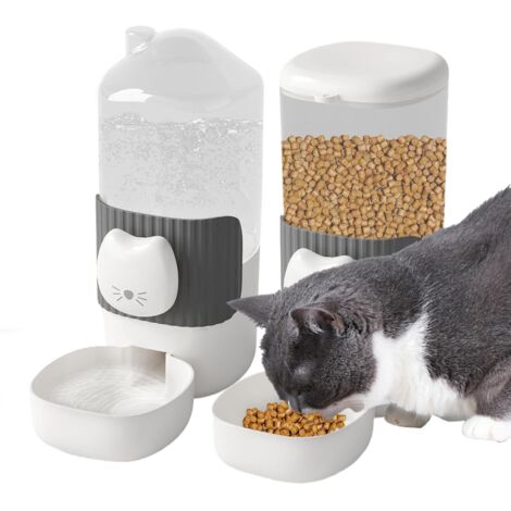 Cibo per gatti, abbeveratoio e mangiatoia automatici per gatti, distributore automatico di acqua e mangiatoia per animali domestici, design a pulsante, dimensioni 9,6x19x22 cm