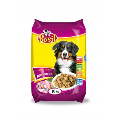 Cibo secco al basilico 10 kg con pollame per cani 1 pz.