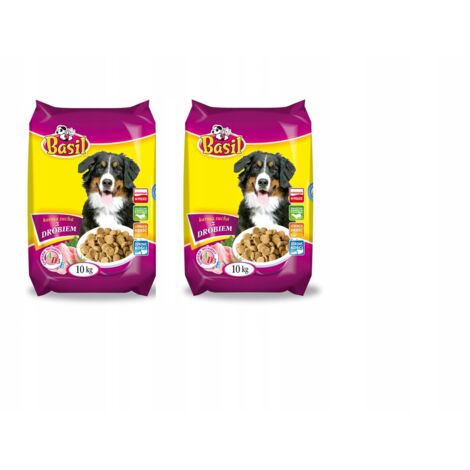 Cibo secco al basilico da 10 kg con pollame per cani x2 pezzi.