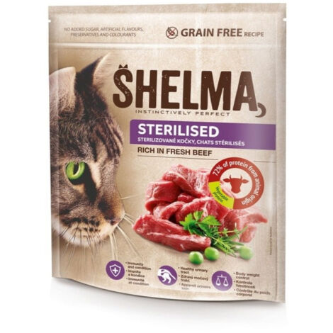 Cibo secco SHELMA al manzo per gatti sterilizzati. 8 kg