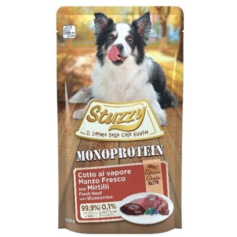 Cibo umido per cani STUZZY G-F Monoprotein Manzo con Mirtilli 24x150g