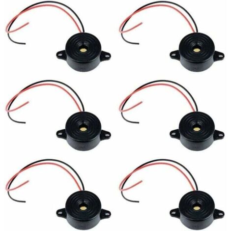 Cicalino elettronico DC 3-24V 85dB Allarme sonoro elettronico Cicalino Sistema di allarme Sirena 12v con cavo da 110mm Suono intermittente continuo per circuiti fisici 6 pezzi (nero)