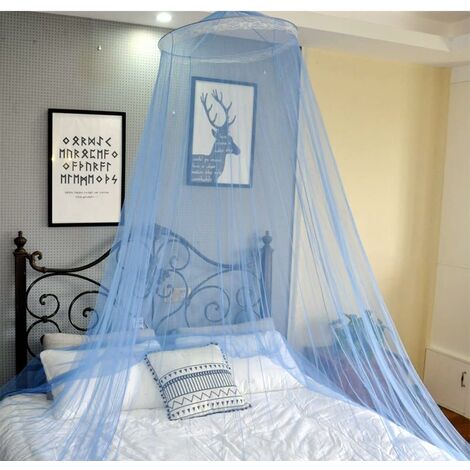 Ciel de Lit Moustiquaire Bleu Moustiquaire dôme,Moustiquaire à Baldaquin Anti-Insectes Lit moustiquaire Adapté Pour Lit Bébé Lit Simple, Lit Double,Hauteur 250cm/98.4in,Facile à Installer, bleu