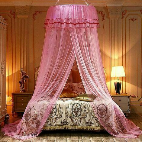 Ciel de lit Moustiquaire, Ciel de Lit Princesse Moustiquaire Dôme Polyester, Décoration pour Chambre Bébé ou Enfant - (Rose)