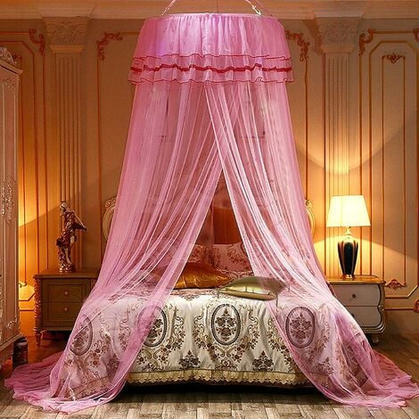 Ciel de lit Moustiquaire, Ciel de Lit Princesse Moustiquaire Dôme Polyester, Décoration pour Chambre Bébé ou Enfant -Versailles (Rose)