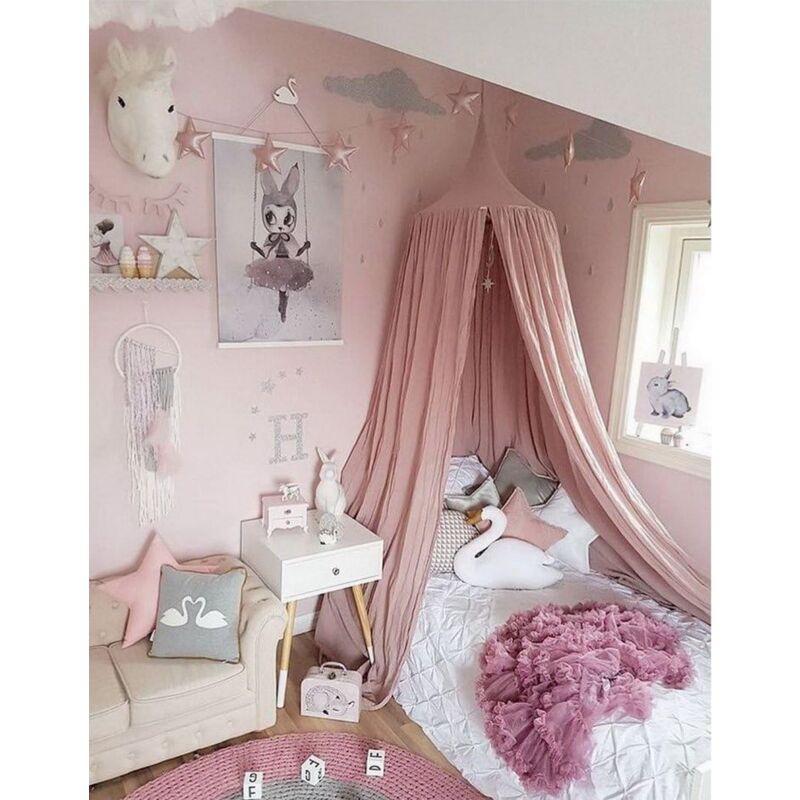 Ciel de lit pour enfant - Baldaquin - En coton - Moustiquaire - Pour chambre à coucher et lit